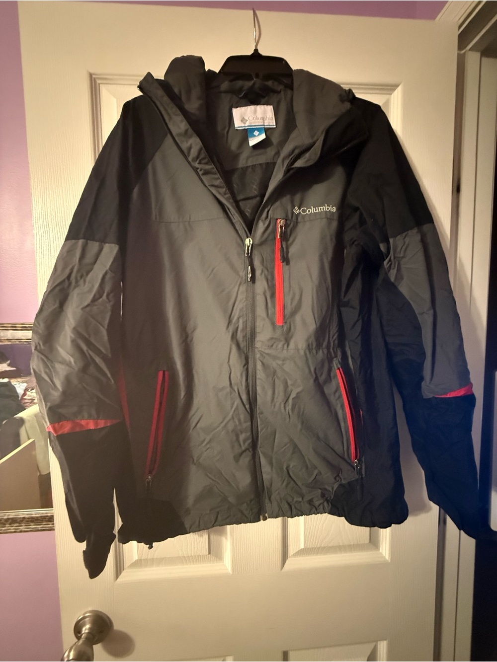 Columbia Men's Black & Gray Waterproof Jacket with Red Accents